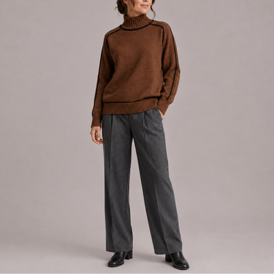 Damen Rollkragenpullover mit Kontrastkante