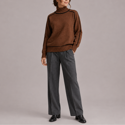Damen Rollkragenpullover mit Kontrastkante