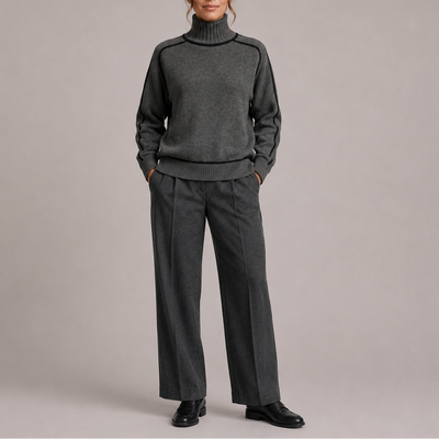Damen Rollkragenpullover mit Kontrastkante