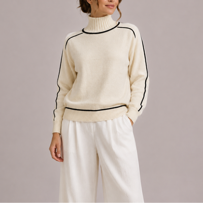 Damen Rollkragenpullover mit Kontrastkante