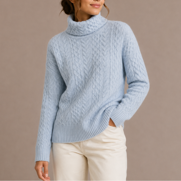 Damen Grobstrick-Rollkragenpullover mit Zopfmuster