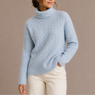 Damen Grobstrick-Rollkragenpullover mit Zopfmuster