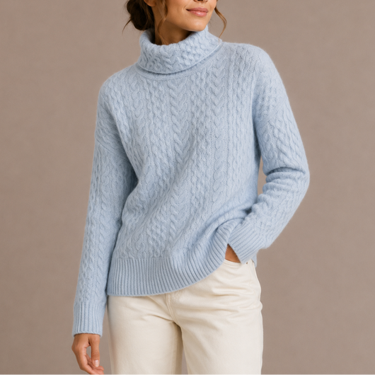 Damen Grobstrick-Rollkragenpullover mit Zopfmuster