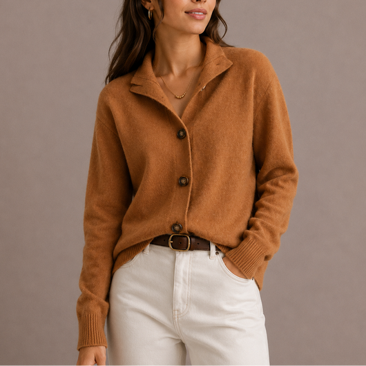 Damen Strickjacke mit Kragen und Knopfleiste