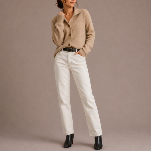 Damen Strickjacke mit Kragen und Knopfleiste