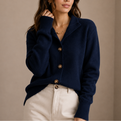 Damen Strickjacke mit Kragen und Knopfleiste