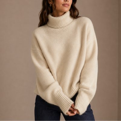 Damen Oversized-Rollkragenpullover, weich gestrickt