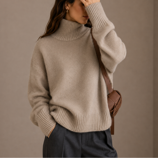Damen Oversized-Rollkragenpullover, weich gestrickt