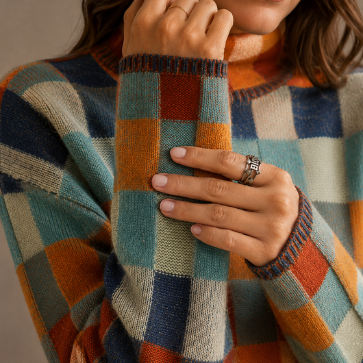 Damen Rollkragenpullover mit Karomuster in Oversize