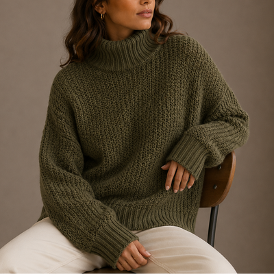 Damen Grobstrick-Rollkragenpullover in Oversize