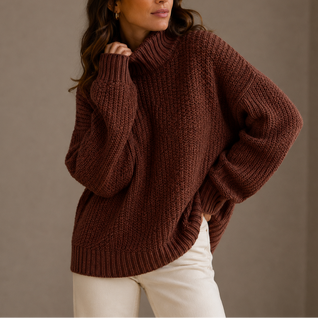 Damen Grobstrick-Rollkragenpullover in Oversize