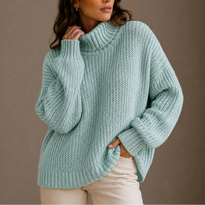 Damen Grobstrick-Rollkragenpullover in Oversize
