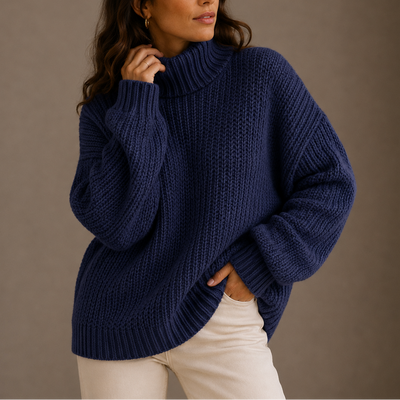 Damen Grobstrick-Rollkragenpullover in Oversize