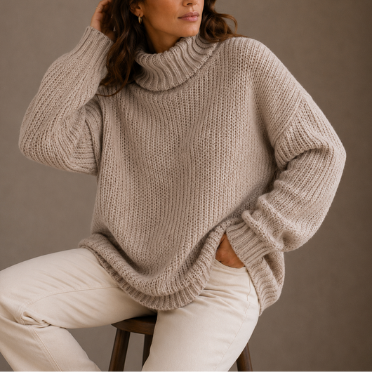 Damen Grobstrick-Rollkragenpullover in Oversize