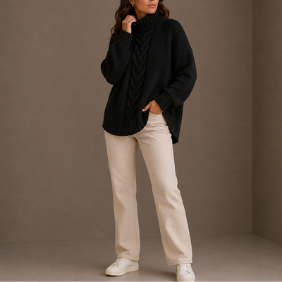Damen Rollkragenpullover mit Zopfmuster in Oversize