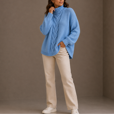 Damen Rollkragenpullover mit Zopfmuster in Oversize