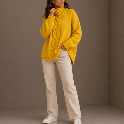Damen Rollkragenpullover mit Zopfmuster in Oversize