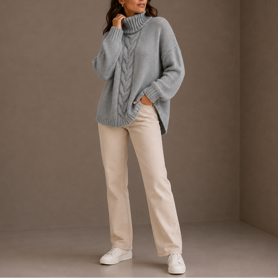 Damen Rollkragenpullover mit Zopfmuster in Oversize