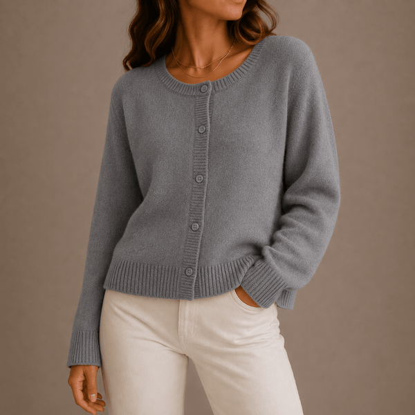 Damen Strickjacke mit Knopfleiste und Rundhalsausschnitt