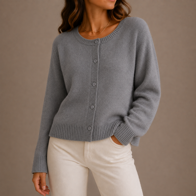 Damen Strickjacke mit Knopfleiste und Rundhalsausschnitt