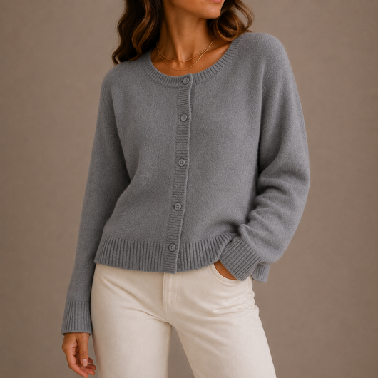 Damen Strickjacke mit Knopfleiste und Rundhalsausschnitt