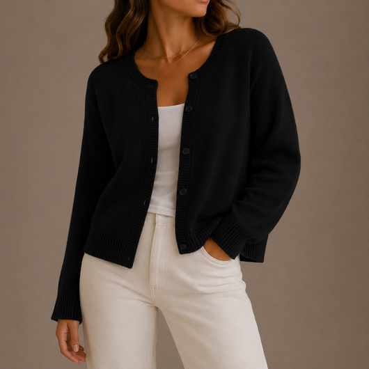 Damen Strickjacke mit Knopfleiste und Rundhalsausschnitt