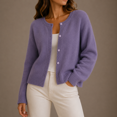 Damen Strickjacke mit Knopfleiste und Rundhalsausschnitt