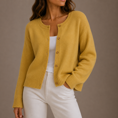 Damen Strickjacke mit Knopfleiste und Rundhalsausschnitt