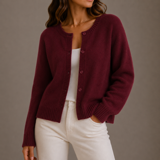 Damen Strickjacke mit Knopfleiste und Rundhalsausschnitt