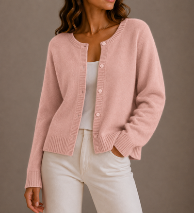 Damen Strickjacke mit Knopfleiste und Rundhalsausschnitt