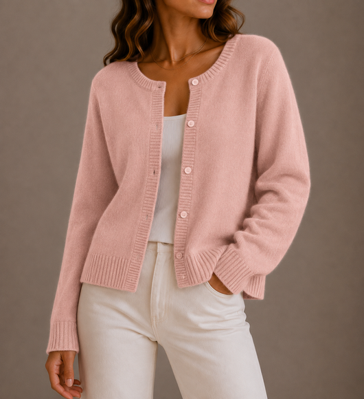 Damen Strickjacke mit Knopfleiste und Rundhalsausschnitt