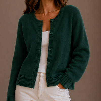 Damen Strickjacke mit Knopfleiste und Rundhalsausschnitt