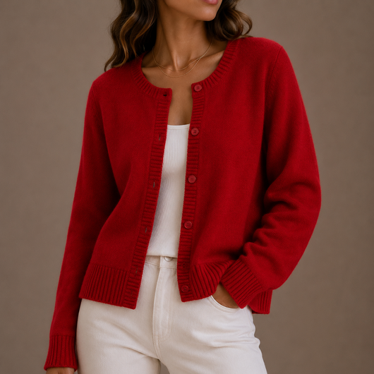 Damen Strickjacke mit Knopfleiste und Rundhalsausschnitt