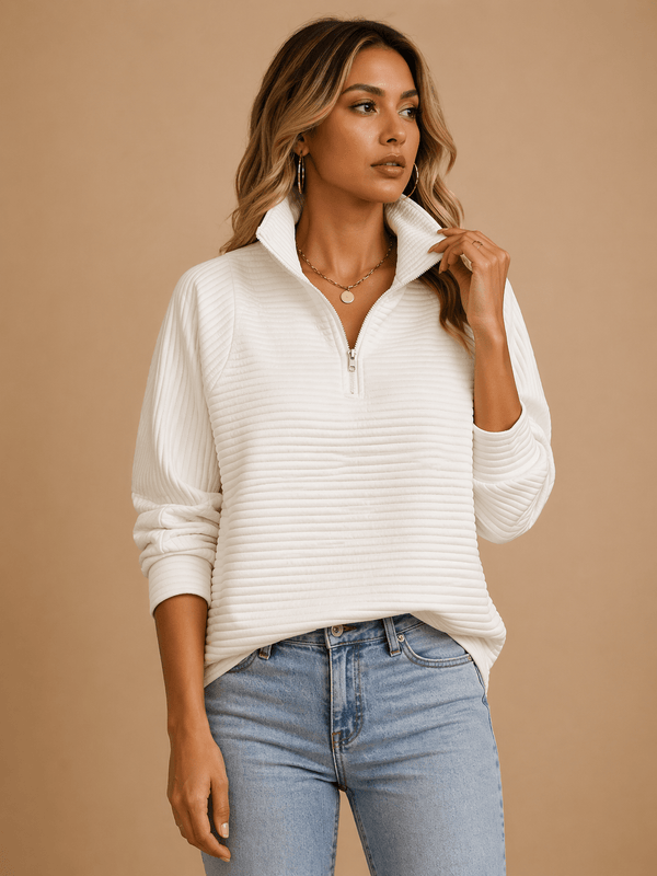 Damen Strickpullover mit Half-Zip und Stehkragen