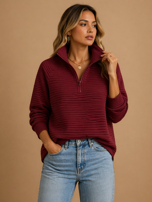 Damen Strickpullover mit Half-Zip und Stehkragen