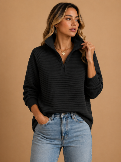 Damen Strickpullover mit Half-Zip und Stehkragen