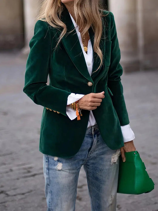 Damen Blazer mit betonten Schultern und Knopfverschluss
