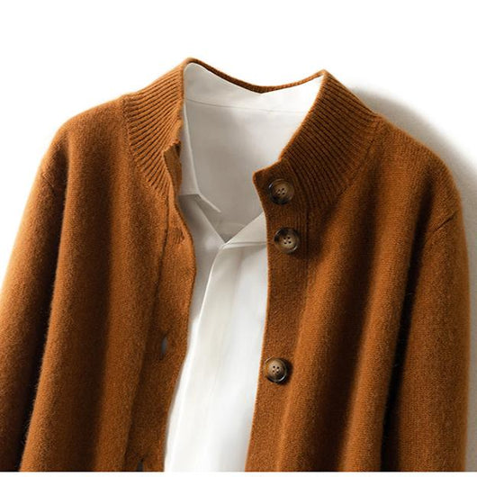 Damen warme Wollmix-Strickjacke mit Knopfleiste