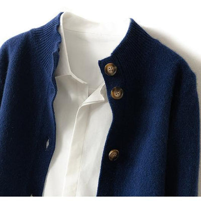 Damen warme Wollmix-Strickjacke mit Knopfleiste
