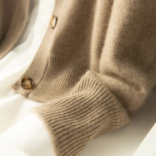 Damen warme Wollmix-Strickjacke mit Knopfleiste