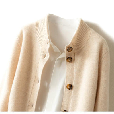Damen warme Wollmix-Strickjacke mit Knopfleiste