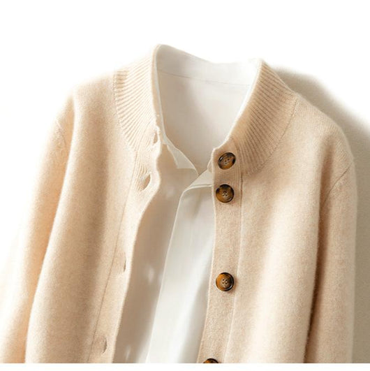 Damen warme Wollmix-Strickjacke mit Knopfleiste