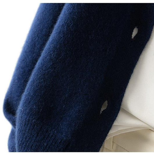 Damen warme Wollmix-Strickjacke mit Knopfleiste
