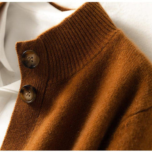 Damen warme Wollmix-Strickjacke mit Knopfleiste