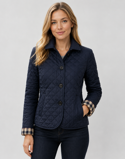 Damen leichte Steppjacke mit Kragen und Knopfverschluss