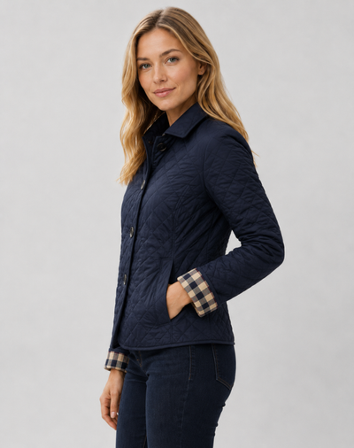 Damen leichte Steppjacke mit Kragen und Knopfverschluss