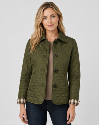 Damen leichte Steppjacke mit Kragen und Knopfverschluss