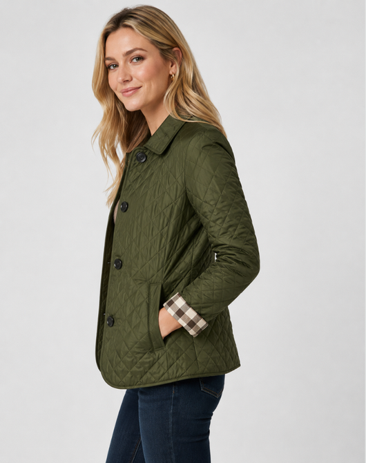 Damen leichte Steppjacke mit Kragen und Knopfverschluss