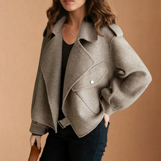 Damen Wolljacke aus Kreppwolle in Khaki