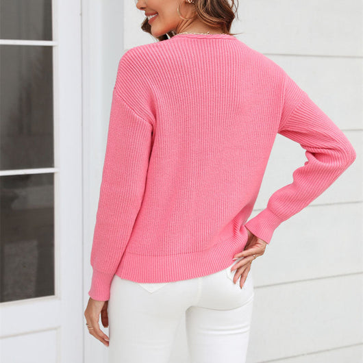 Damen Strickpullover mit V-Ausschnitt in lockerer Passform